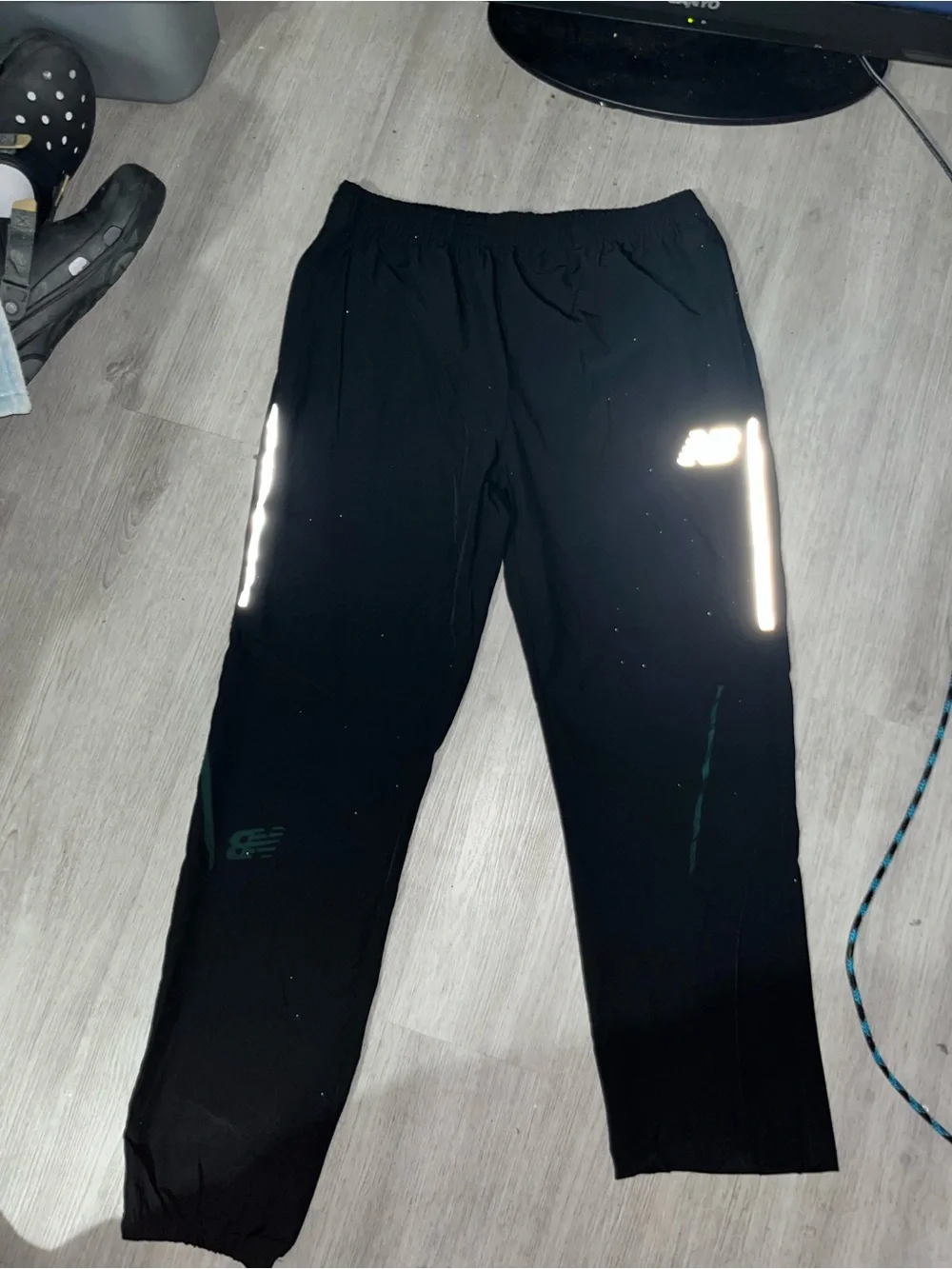 New Balance Black/Gray track joggers with White Logo and Stripe Accents